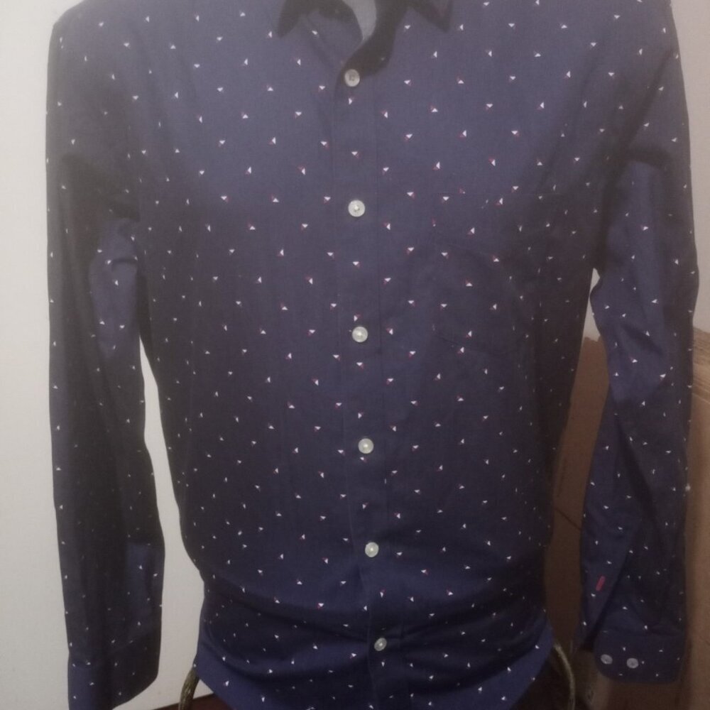 Untuckit Shirt Mens Large L Blue Geometric Nautical Preppy Performance Decoy WF